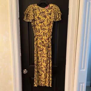 Kate Spade Yellow and Black Patterned Midi Dress